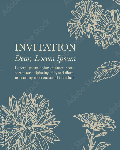 Elegance Wedding drawn mono-line floral botanical flower pattern background design