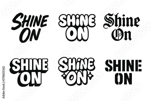 Shine On Lettering. Shine On. Set lettering. harmonious lettering variations of the same emblematic concept, each with different artistic interpretation
