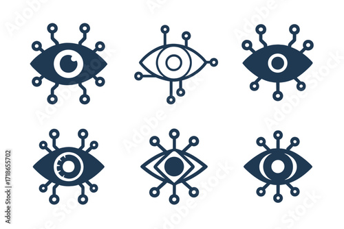 AI Logo Variations. Artificial Intelligence. Set Logo of Artificial Intelligence: Digital eye. harmonious logo variations of the same emblematic concept, each