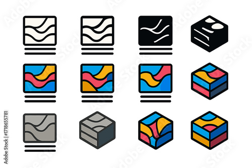 Digital Art Logo Grid. Set Logo of Digital Art Collectibles and NFTs: Generative art piece. Logo set in vector style, emblematic variations. line, bold thick