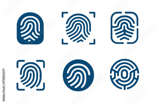 Cybersecurity Logo Variations. Cybersecurity. Set Logo of Cybersecurity: Fingerprint scan. harmonious logo variations of the same emblematic concept, each with
