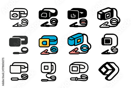 Colorful Repair Tool Logos. Set Logo of Computer Repair Tools: Anti-static wrist strap. Logo set in vector style, emblematic variations. line, bold thick line,