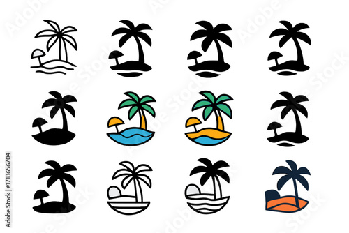 Beach Detox Logos. Set Logo of Dopamine Detox from Screens: Beach relaxation symbol. Logo set in vector style, emblematic