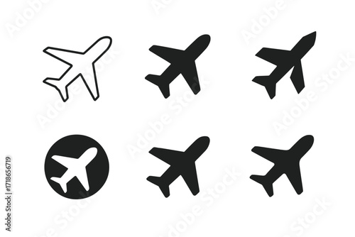 Diverse Airplane Logos. Travel. Set Logo of Travel: Airplane. harmonious logo variations of the same emblematic concept, each with different artistic