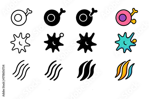 Immune System Icons. Icon Set of Immune Helpers: Helper T-cell, Antigen-presenting dendritic cell, Interferon wave. Icons set in vector style, emblematic