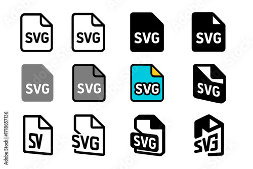 Graphic Design Logos. Set Logo of Graphic Design Formats: SVG file symbol. Logo set in vector style, emblematic variations. line, bold thick line, solid black