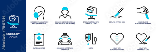 Surgery Blue Colored Outline Icon Set