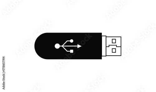 Black usb flash drive icon with white symbol on white background