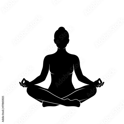 Serene silhouette of a woman in lotus position, embodying mindfulness and inner peace for wellness promotion and spiritual guidance resources.