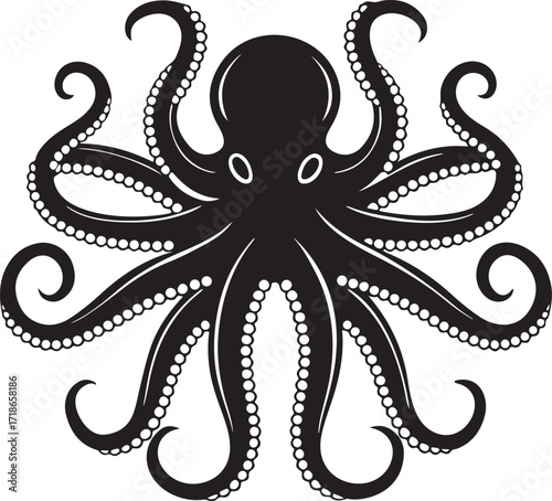 Black silhouette of an octopus with detailed tentacles