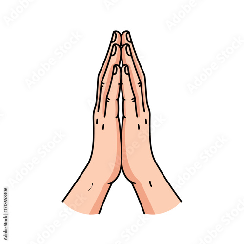 Expressive illustration of hands in prayer position symbolizing spirituality, gratitude, and hope. Ideal for religious content, wellness, or mindfulness projects.