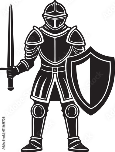 Knight in armor holding sword and shield Keywords: knight, medieval, armor, warrior, soldier