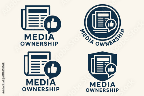 Media Merger Logo. Set Logo of Media ownership: newspaper and social media merger. Logo set in vector style, emblematic variations.