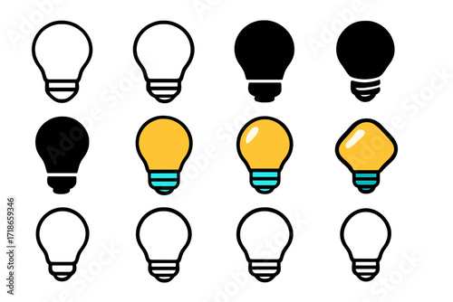 Vanity Bulb Logo Display. Set Logo of Vanity Light Bulb: Bulb with screw base detail. Logo set in vector style, emblematic variations. line, bold thick line,