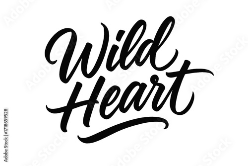 Wild Heart Script. Wild Heart — Script Hand-Lettering, fluid brush strokes with semi-cursive connectors, energetic flowing