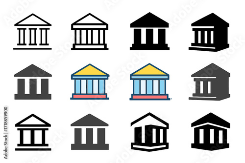 Colorful IRS Logo Grid. Set Logo of Tax: IRS building. Logo set in vector style, emblematic variations. line, bold thick line,