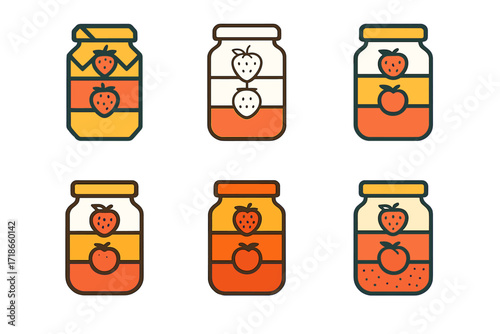 Canning Fruit Logos. Canning fruit. Set Logo of Canning fruit: stacked jars of preserves. 6 harmonious logo variations of the same