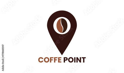 Coffee bean inside a location pin icon with the text coffee point