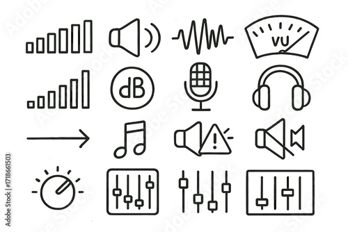 Audio Icon Illustration. Hand-drawn doodle illustration Audio level meters [volume bar, speaker, sound wave, VU meter, equalizer, dB icon,