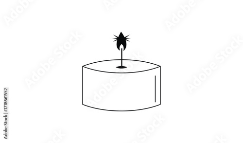Minimalist line art illustration of a burning candle with a flame