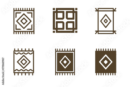 Rug Logo Variations. Interior Design. Set Logo of Interior Design: Rug. harmonious logo variations of the same emblematic concept, each with different artistic