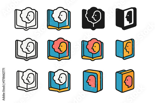 Behavior Management Logos. Set Logo of Behavior Management: Behavior reflection journal. Logo set in vector style, emblematic variations. line, bold thick