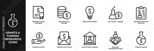 Grants and Funding (Research) Line Icon Set