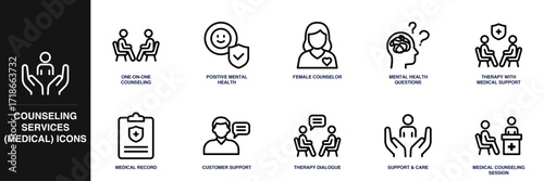 Counseling Services (Medical) Line Icon Set