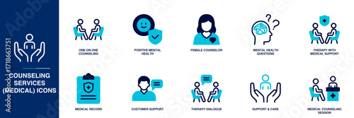 Counseling Services (Medical) Blue Colored Outline Icon Set