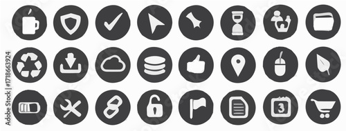 Sleek modern icon set for web and app design projects, perfect for UI/UX design, navigation, and more, originally created as a scalable vector graphic