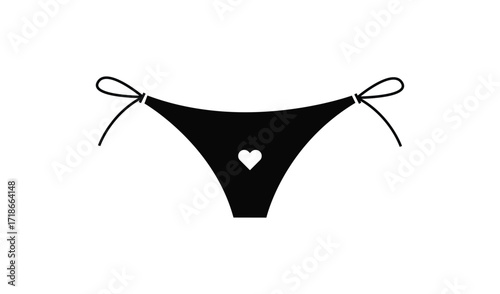 Black bikini bottoms with heart cutout and tie sides