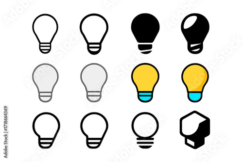 Vanity Bulb Logo Display. Set Logo of Vanity Light Bulb: Bulb with screw base detail. Logo set in vector style, emblematic variations. line, bold thick line,