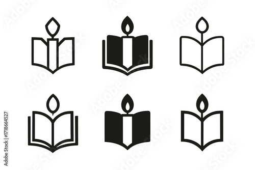 Storytelling Candle Logos. Literature. Set Logo of Literature: Storytelling candle. harmonious logo variations of the same emblematic concept, each with