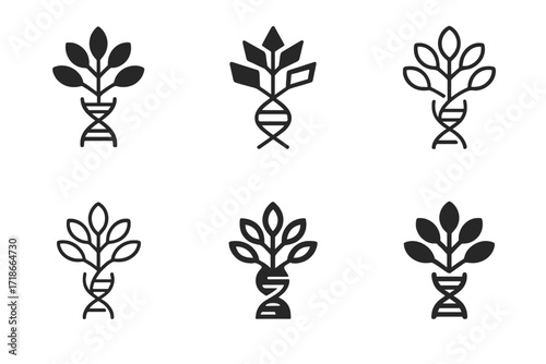 Genetic Tree Logos. Genetics. Set Logo of Genetics: Genetic tree. harmonious logo variations of the same emblematic concept, each with different artistic