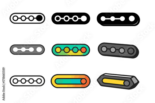 Colorful Progress Bar Logos. Set Logo of Progress Bar on App Interface: Animated Bar with Checkpoint Markers. Logo set in vector style, emblematic variations.