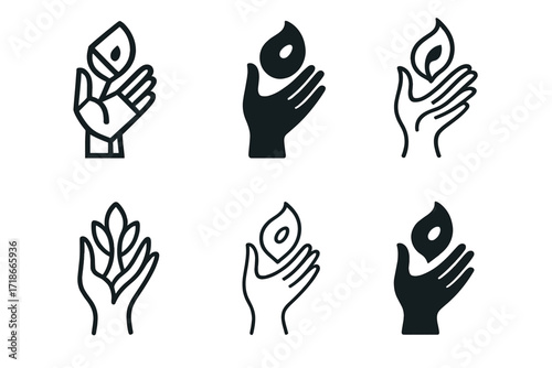 Artistic Hand Logo Variations. artistic expression. Set Logo of artistic expression: creative hand gesture. harmonious logo variations of the same emblematic