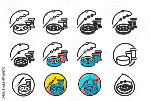Colorful Beading Kit Logos. Set Logo of Handicrafts: Beading Kit. Logo set in vector style, emblematic variations. line, bold thick line, solid black filled,