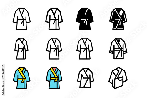 Spa Robe Logo Variety. Set Logo of Spa Robes: Minimalist monogram robe. Logo set in vector style, emblematic variations. line, bold thick line, solid black