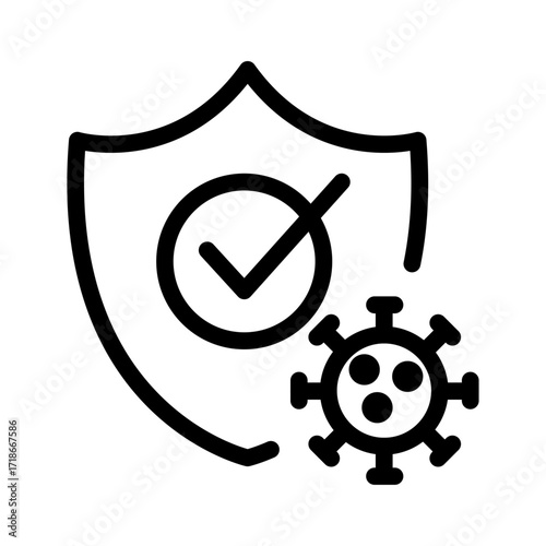 Immune Shield with Virus Line Icon of Immunology Icon Set
