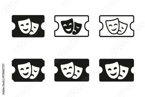 Theater Logo Variations. Theater. Set Logo of Theater: Theater ticket. harmonious logo variations of the same emblematic concept, each with different artistic