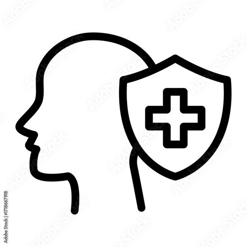 Head with Shield Line Icon of Epidemiology Icon Set