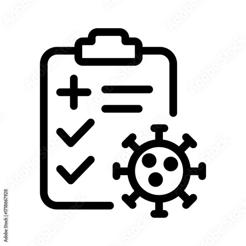 Checklist with Virus Line Icon of Epidemiology Icon Set