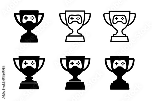 E-sports Trophy Logos. E-sports. Set Logo of E-sports: Trophy cup. harmonious logo variations of the same emblematic concept, each with different artistic