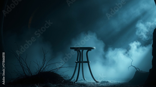 Wallpaper Mural  Eerie steel stool with bent leg, mystic and enchanting environment, dreamlike atmosphere, dark tones, unsettling details, gentle color contrasts Torontodigital.ca