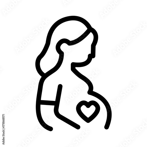 Pregnant Woman Silhouette Line Icon of Maternal Health Icon Set