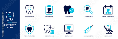 Dentistry Blue Colored Outline Icon Set