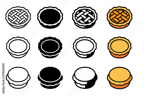 Pie Crust Icon Set. Icon Set of Pie Crust Types: Lattice Crust, Crimped Edge, Solid Top. Icons set in vector style, emblematic variations. Lattice Crust line,