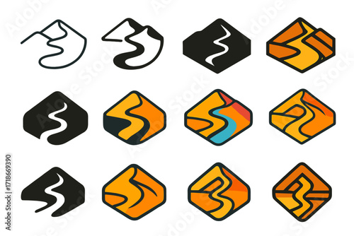 Desert Dunes Logo. Set Logo of Desert Dunes: Scorpion trail. Logo set in vector style, emblematic variations. line, bold thick line, solid black filled, solid