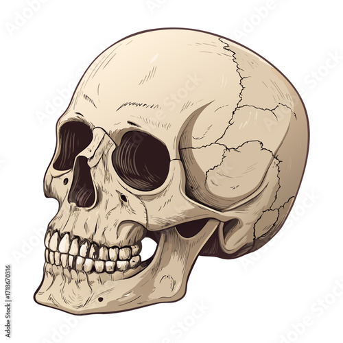 Vector Spooky Human Skull Isolated on transparent Background