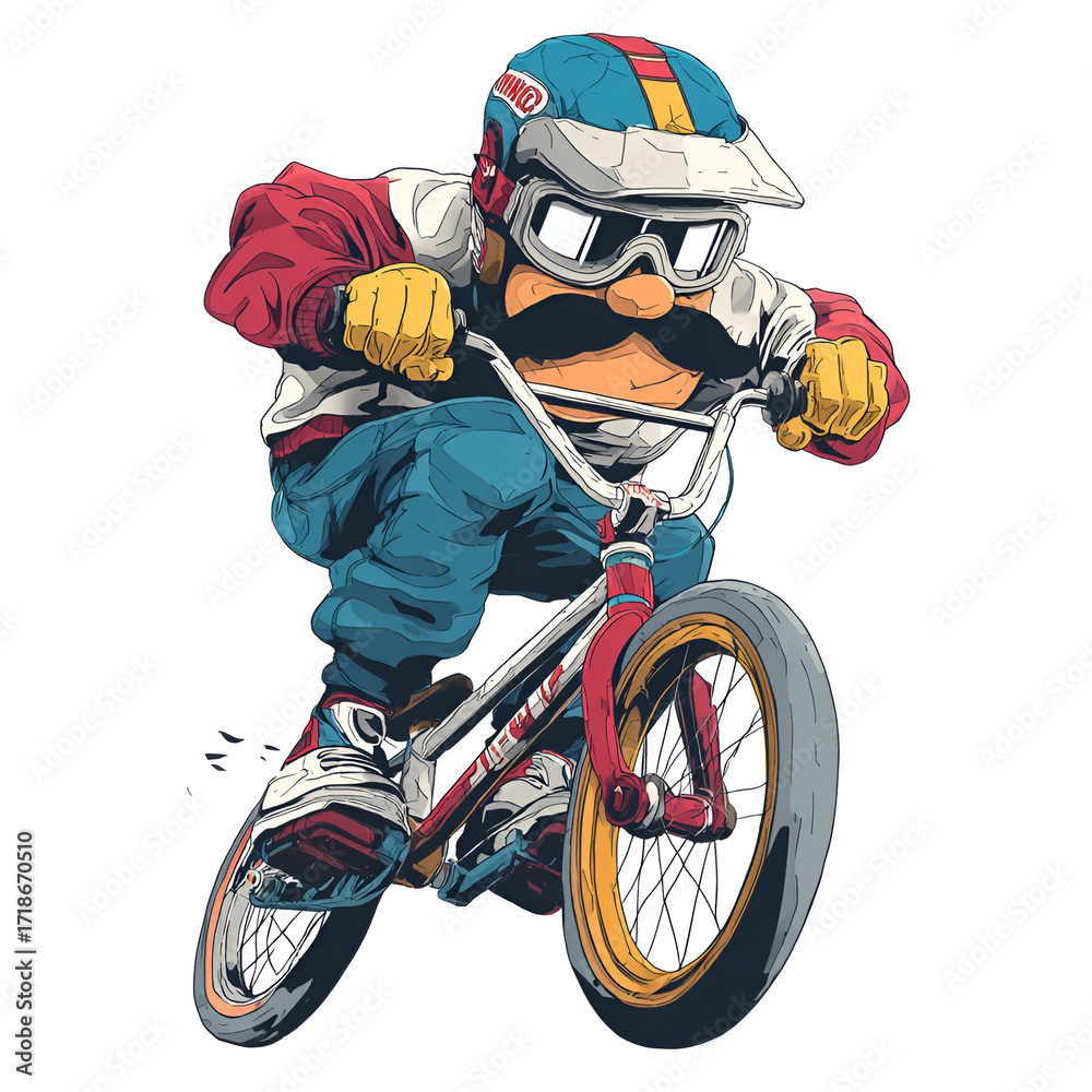 Fototapeta premium Cartoon BMX Rider Mascot Bold Outline Flat Colors Isolated on Transparent Background